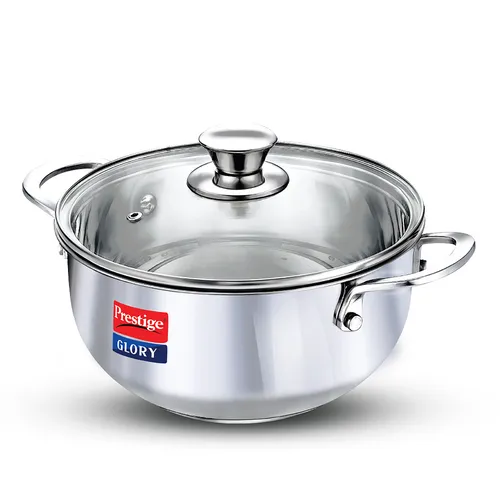 Prestige Glory Stainless Steel Cookware Kadai 22 Cm / 3.5 L With Glass Lid